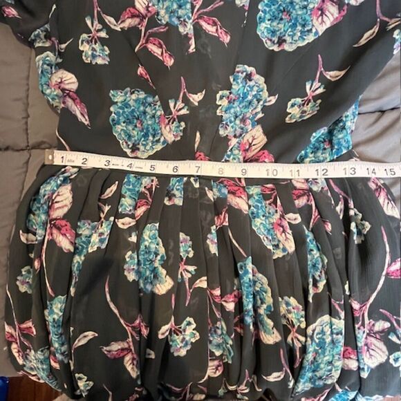Kimchi Blue Nina Sheer Panel Dress Women's Gray Floral Aqua Pink Lined Size 4 - Picture 14 of 16